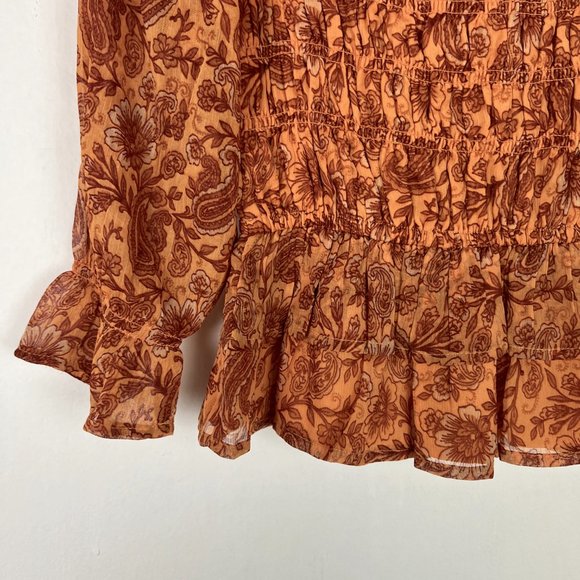 NWT Patrons of Peace Cropped Floral Smocked Ruffle Top Marigold Size Small S NEW - Picture 13 of 15